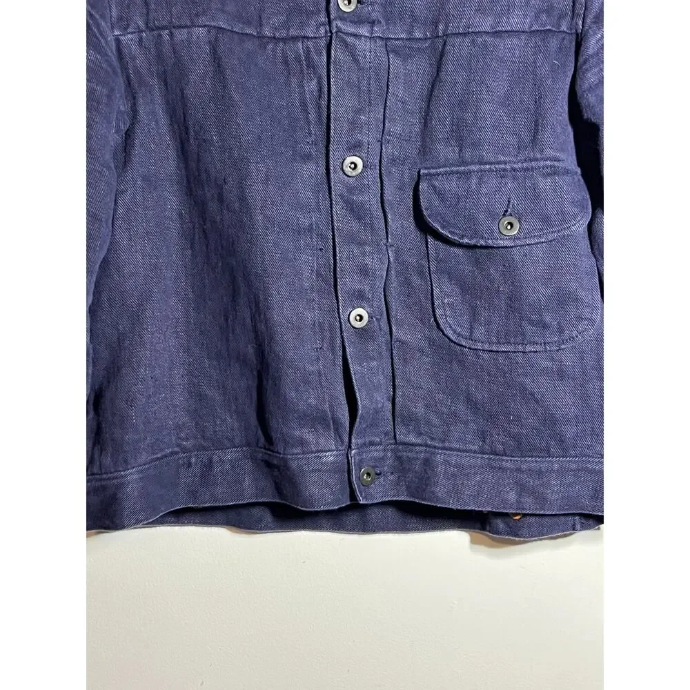 Evan Kinori LN Dark Navy Blue Hemp 1 Pocket Jacket Size M Unisex